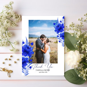 Cartão De Agradecimento Foto Floral Azul Elegante