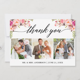 Cartão De Agradecimento Foto floral cor-de-rosa do casamento 3 da