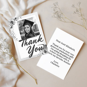 Cartão De Agradecimento Foto Floral de Graduação de Tia com Nota Corajosa