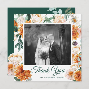 Cartão De Agradecimento Foto Floral De Watercolor De Casamento Elegante Ob