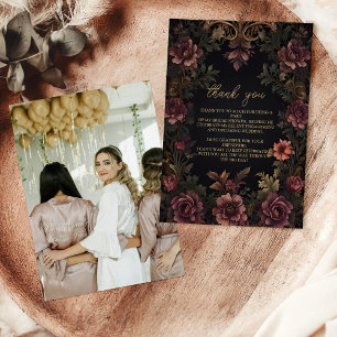 Cartão De Agradecimento Foto Floral Gótico Real Vitoriano Nupcial