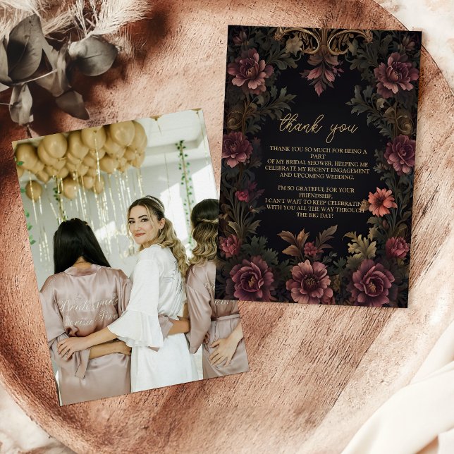 Cartão De Agradecimento Foto Floral Gótico Real Vitoriano Nupcial (Criador carregado)