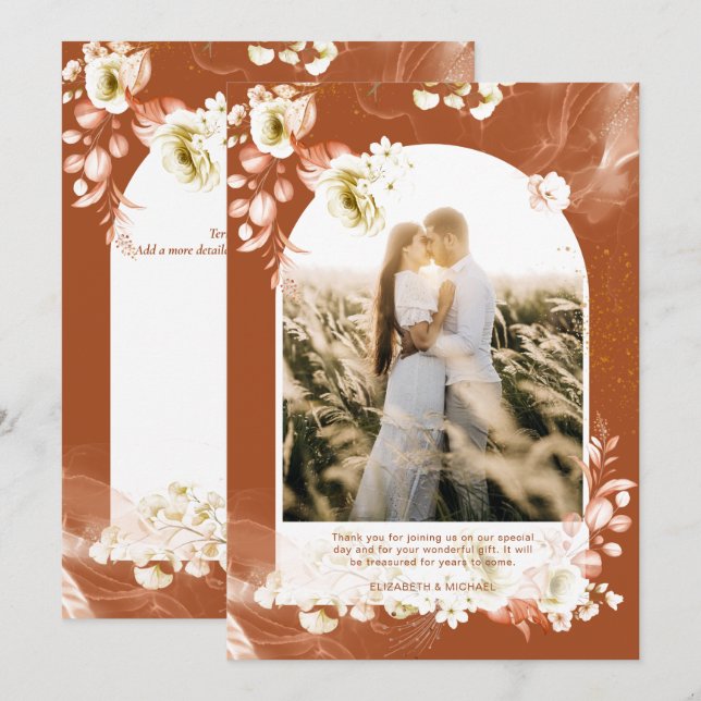 Cartão De Agradecimento FOTO Floral Moderna Terracotta OBRIGADO (Frente/Verso)