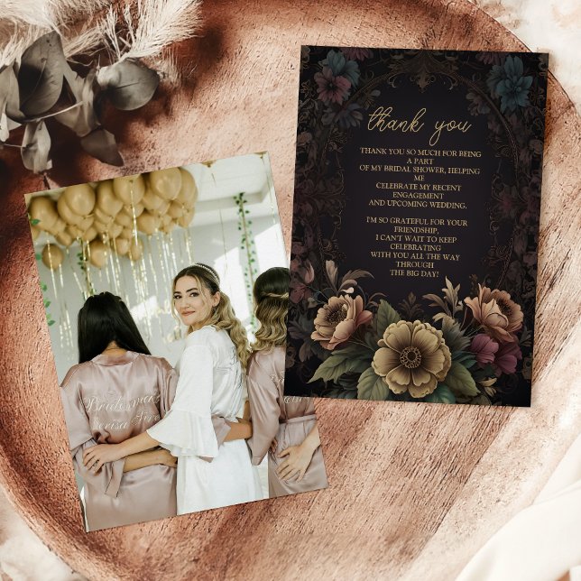 Cartão De Agradecimento Foto Floral Real Vitoriano Noiva (Criador carregado)