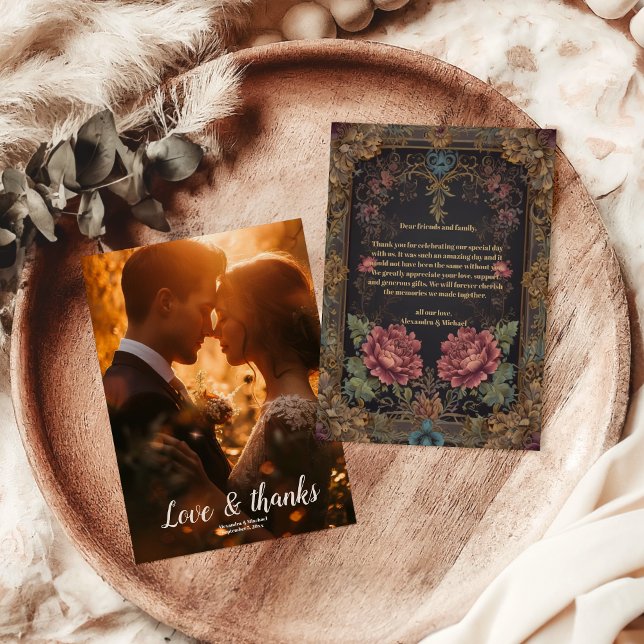 Cartão De Agradecimento Foto Floral Vitoriana Casamento Gótico (Criador carregado)