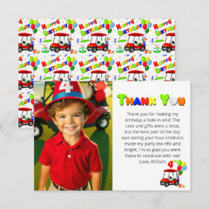 Cartão De Agradecimento Foto Fofa de 4º Aniversário Carrinho de Golfe Verm