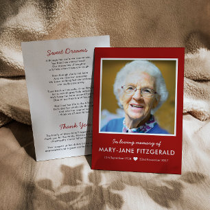 Cartão De Agradecimento Foto Funeral Obrigado Memória Vermelha Em Amor