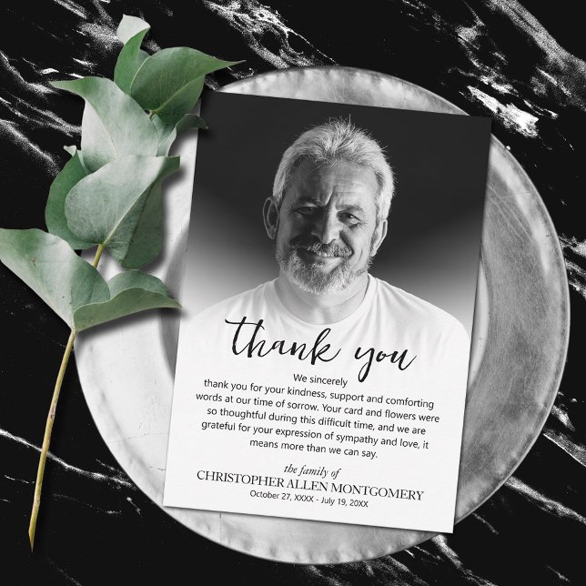 Cartão De Agradecimento Foto Funeral Simples (Simple funeral photo thank you cards, 3.5" x 5" or larger)