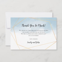 Cartão De Agradecimento Foto Geométrica Dourada de Cor de Água Azul Claro