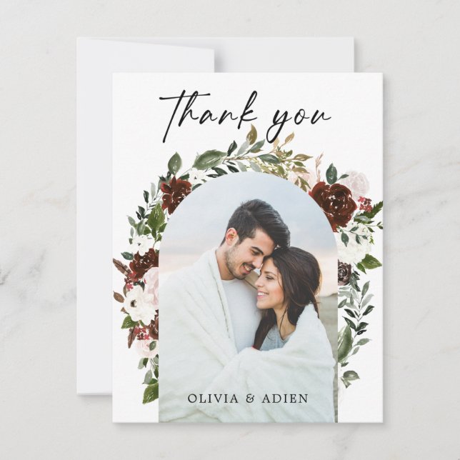 Cartão De Agradecimento Foto Geométrica Floral Rustic Watercolor (Frente)