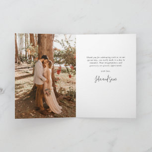 Cartão De Agradecimento Foto+Mensagem de Casamento de Script Elegante Verd