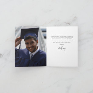 Cartão De Agradecimento Foto+Mensagem de Graduação de Script Elegante Maro