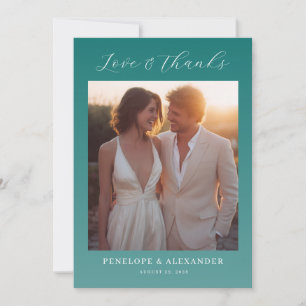 Cartão De Agradecimento Foto Minimalista Azul Turquesa Alegre