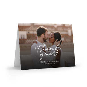Cartão De Agradecimento Foto Moderna - Casamento Com Letra De Mão Obrigado