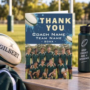 Cartão De Agradecimento Foto Moderna da Equipe de Rugby Treinador