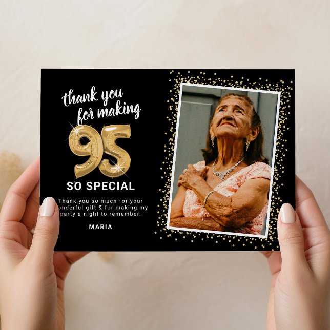 Cartão De Agradecimento Foto moderna de 95° aniversário de adultos (Criador carregado)