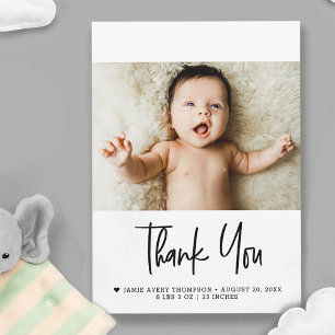 Cartão De Agradecimento Foto Moderna de Bebê com Mensagem de Estatísticas