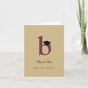 Cartão De Agradecimento Foto Moderna de Boina de Graduação Monograma B Clá