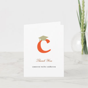 Cartão De Agradecimento Foto Moderna de Boina de Graduação Monograma Cláss
