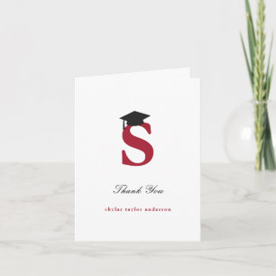 Cartão De Agradecimento Foto Moderna de Boina de Graduação Monograma Cláss