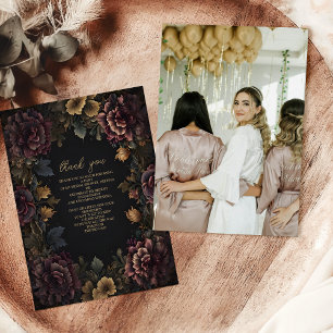 Cartão De Agradecimento Foto Moldura Floral Vitoriana Gótica Chá de Noiva