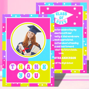 Cartão De Agradecimento Foto Neon Retro de Graduação