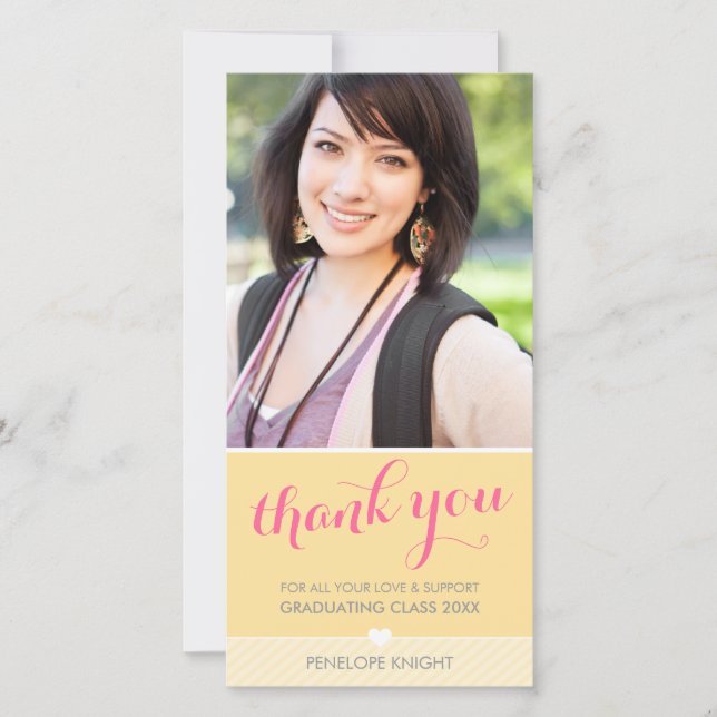 Cartão De Agradecimento FOTO OBRIGADO, formando cinza amarelo (Frente)