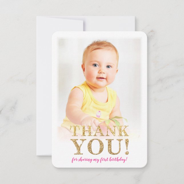 Cartão De Agradecimento FOTO OBRIGADO, Glitter cor-de-água rosa brilhante (Frente)