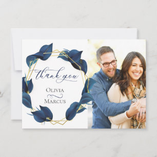 Cartão De Agradecimento Foto Obrigado Moderno Azul Índigo Escuro e Dourado