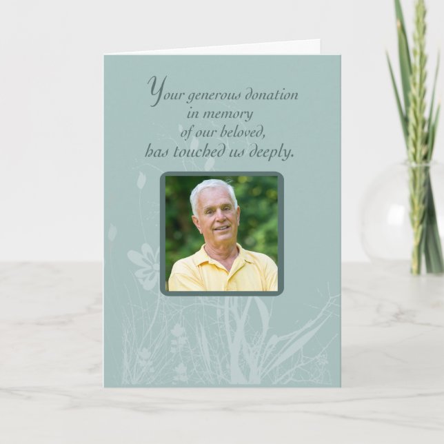 Cartão De Agradecimento Foto, obrigado para a doação na memória, F (Frente)