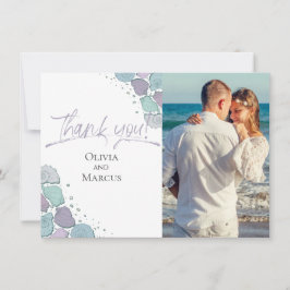 Cartão De Agradecimento Foto Obrigado | Seashells Dusty Blue Lilac