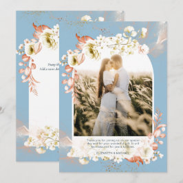 Cartão De Agradecimento Foto oral Floral de Coral Azul Moderno, OBRIGADA