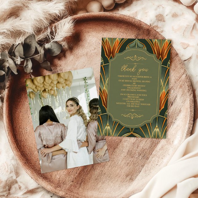 Cartão De Agradecimento Foto: Ornamentado Elegante Verde-oliva Bridal (Criador carregado)