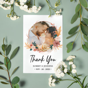 Cartão De Agradecimento Foto Personalizada 2 Boho Floral Wildflower Wedd