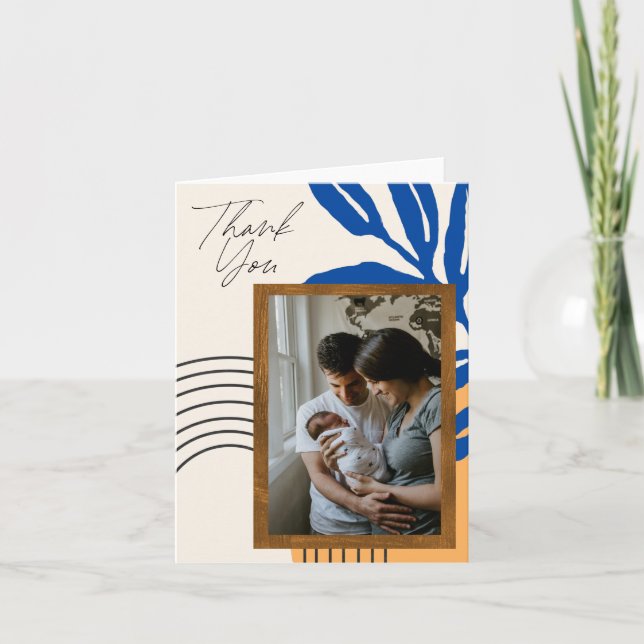 Cartão De Agradecimento Foto personalizada Abstrato azul botânico amarelo (Frente)