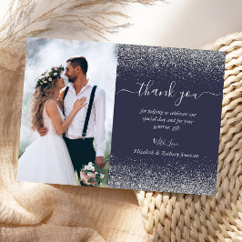 Cartão De Agradecimento Foto personalizada Casamento brilhante de prata az