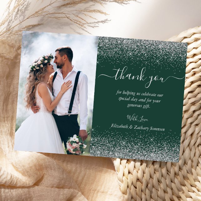 Cartão De Agradecimento Foto personalizada Casamento brilhante de prata ve (Criador carregado)