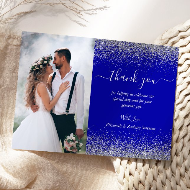 Cartão De Agradecimento Foto personalizada Casamento com Glitter Real Blue (Criador carregado)
