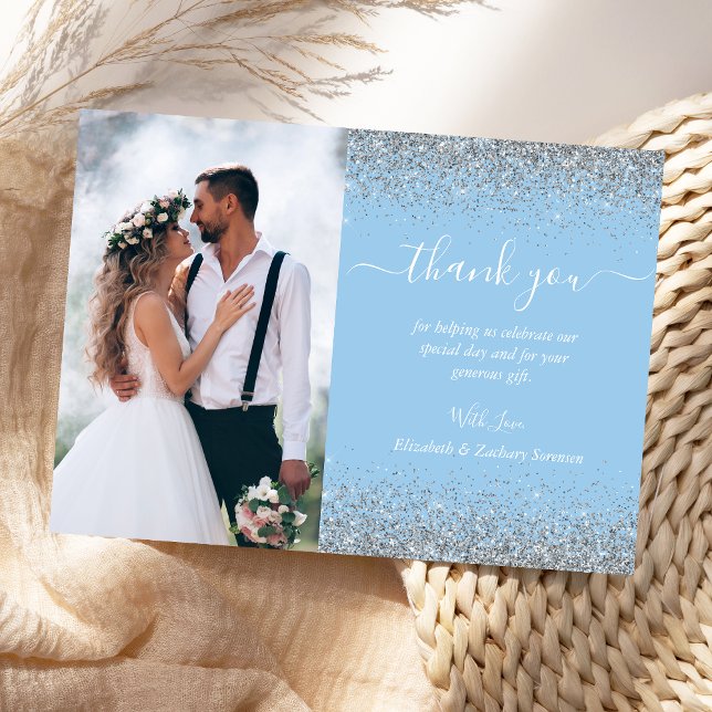 Cartão De Agradecimento Foto Personalizada Casamento com Lente Azul de Pra (Criador carregado)