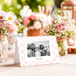 Cartão De Agradecimento Foto Personalizada com Xadrez Rosa