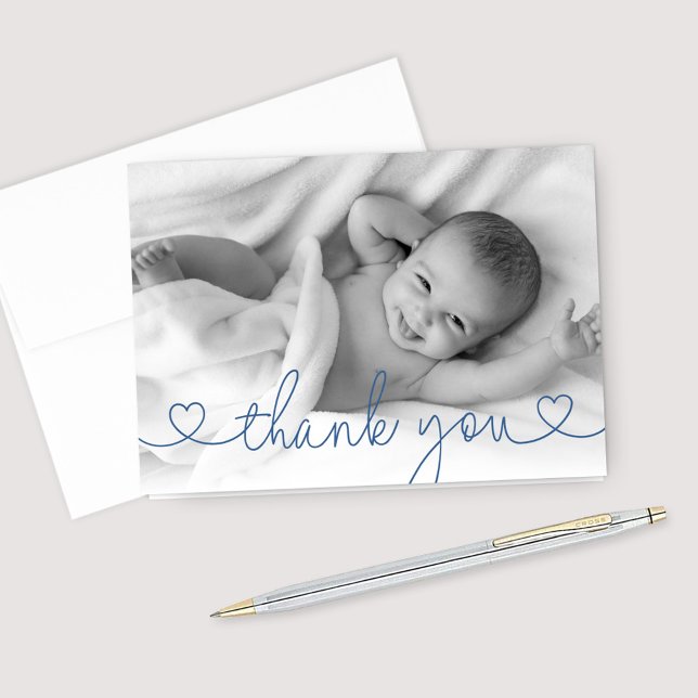 Cartão De Agradecimento Foto Personalizada De Bebê Personalizada De Script (Criador carregado)