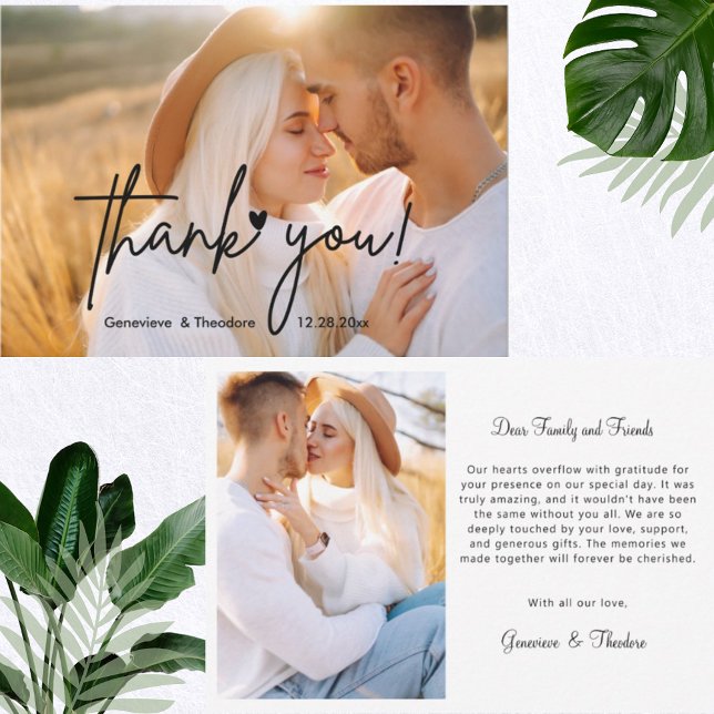 Cartão De Agradecimento Foto personalizada de casamento de amor com script (Criador carregado)