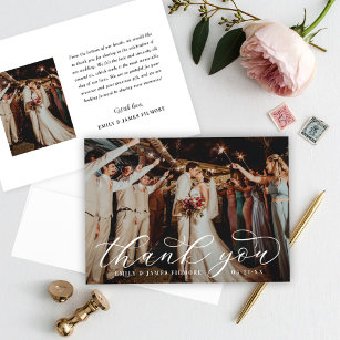Cartão De Agradecimento Foto Personalizada De Casamento De Caligrafia Eleg
