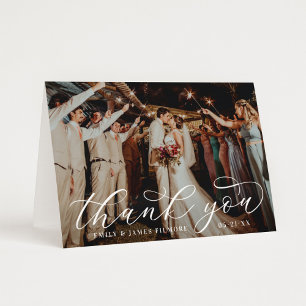 Cartão De Agradecimento Foto Personalizada De Casamento De Caligrafia Eleg