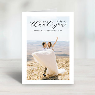 Cartão De Agradecimento Foto Personalizada de Casamento do Script Preto El