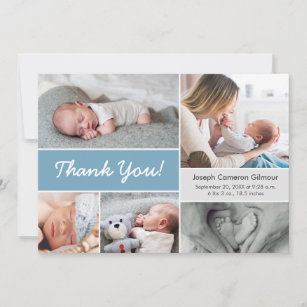Cartão De Agradecimento Foto personalizada de colagem azul Dusty Collage B