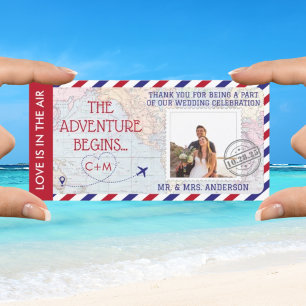 Cartão De Agradecimento Foto personalizada do casamento do mapa do Airmail