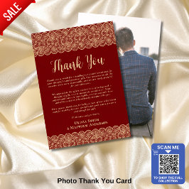 Cartão De Agradecimento Foto Personalizada Obrigado Rústico Lace Dourado V