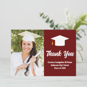 Cartão De Agradecimento Foto Personalizada para Graduação de Branco Maroon