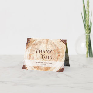 Cartão De Agradecimento Foto Personalizada Rustic Weding Wood Grain Obriga